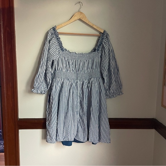 Banana Republic Striped Off-Shoulder Blue + White Cottagecore Lined Dress sz XL - Picture 4 of 6